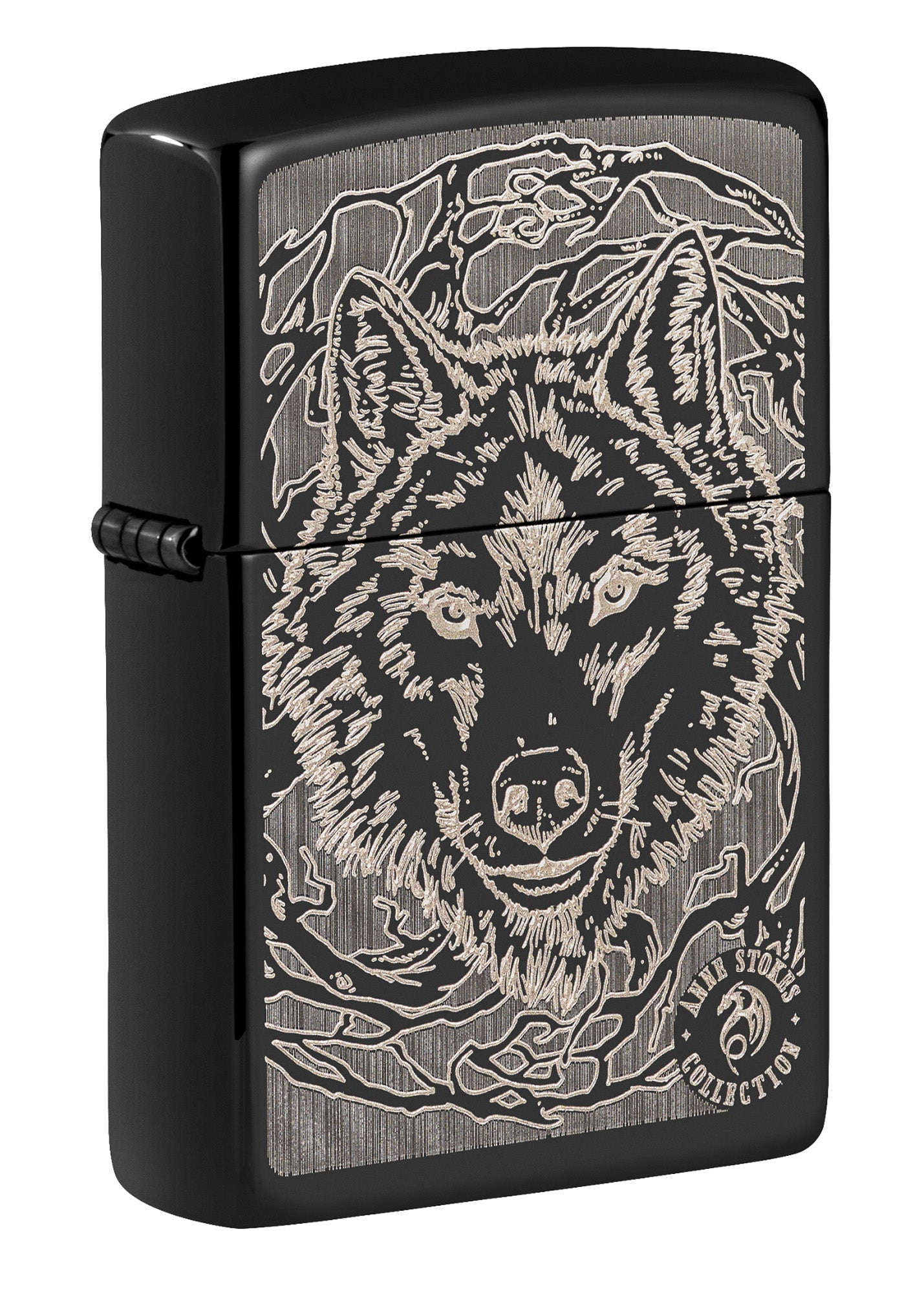 Anne Stokes Wolf Design | High Polish Black | Zippo Lighter