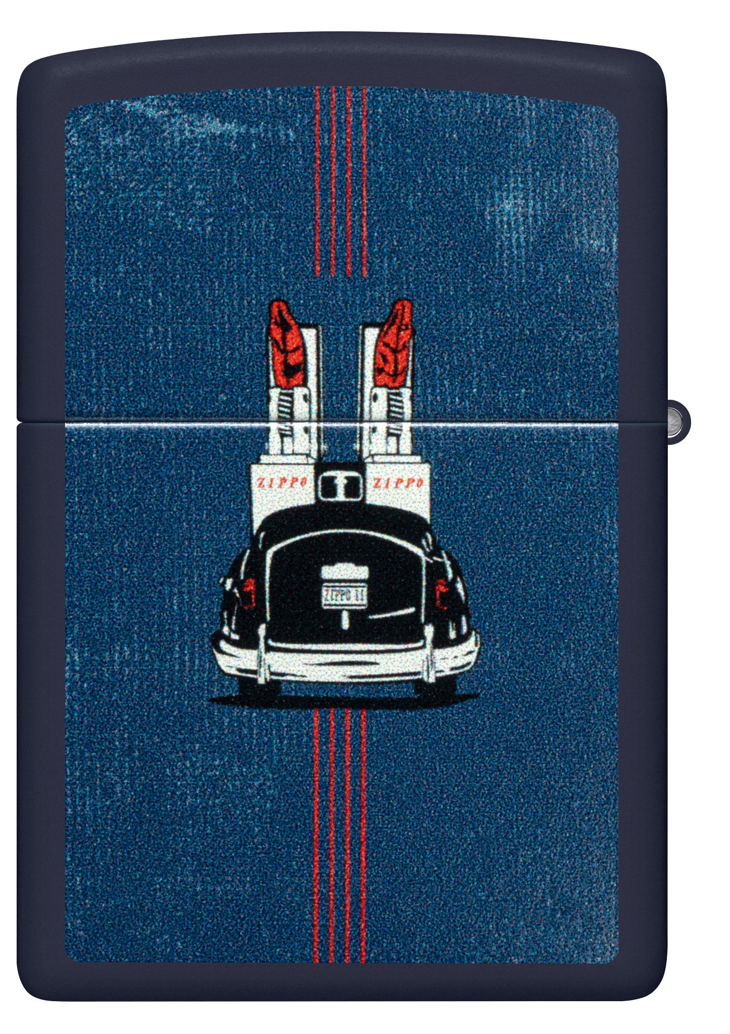 Back view of Zippo Vintage Zippo Car Design Navy Matte Windproof Lighter.