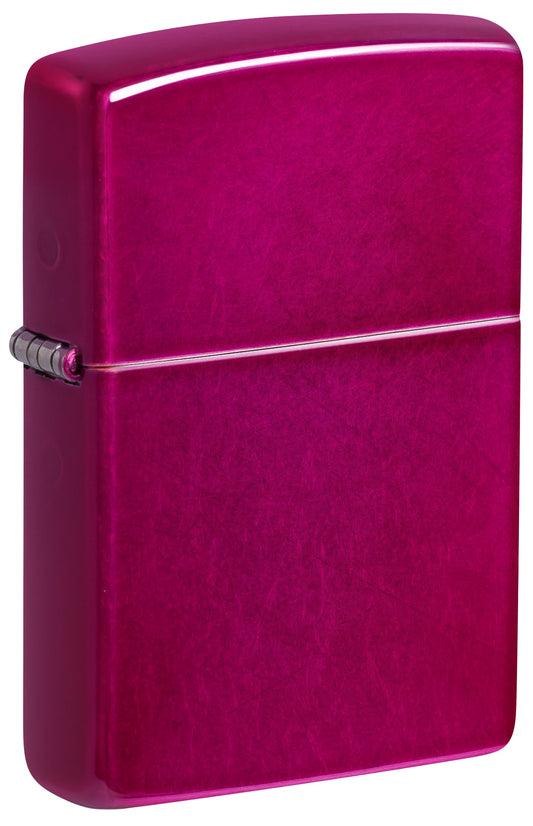 Front shot of Zippo Classic Candy Raspberry Windproof Lighter standing at a 3/4 angle.