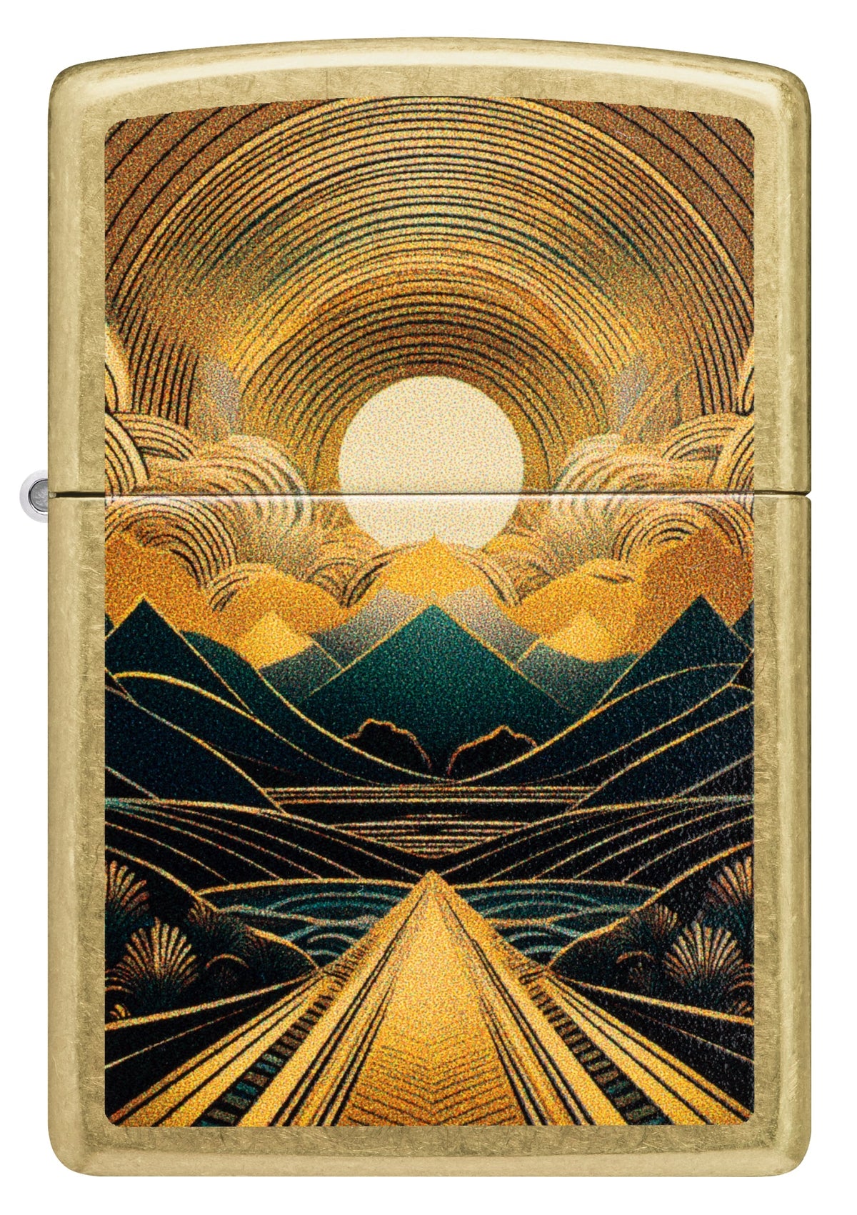 Front view of Zippo Through the Mountains Design Windproof Lighter.