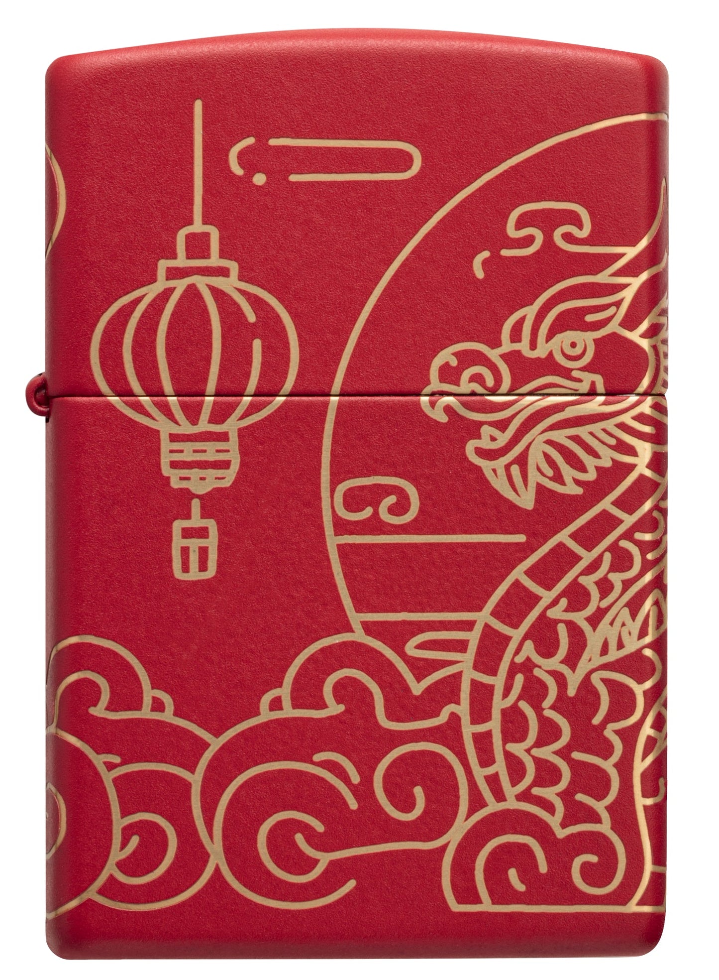 Front view of Zippo Chinese New Year Design Red Matte Windproof Lighter.