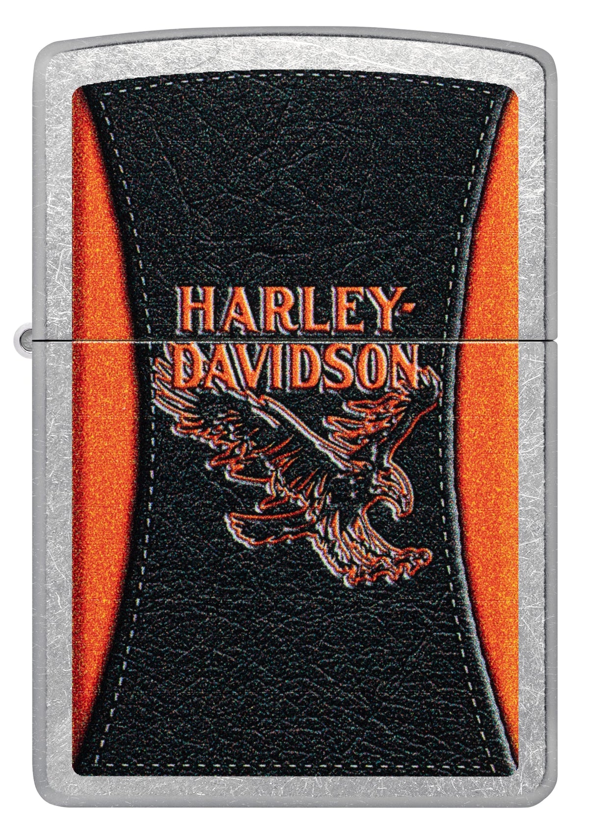 Front view of Zippo Harley-Davidson® Leathered Eagle Design Street Chrome Windproof Lighter.