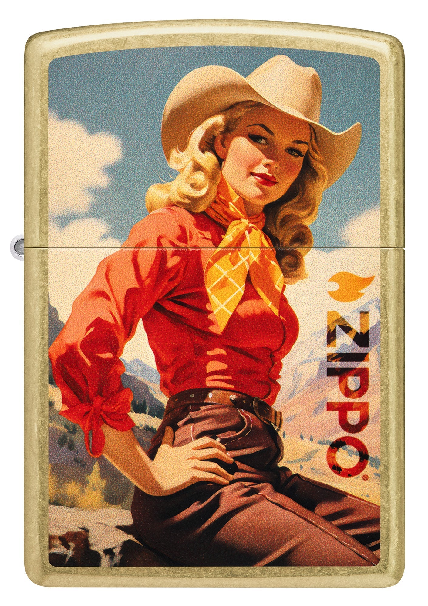 Front view of Zippo Rancher Design Regular Street Brass Windproof Lighter.