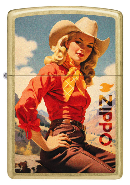Front view of Zippo Rancher Design Regular Street Brass Windproof Lighter.